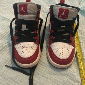 Boys Nike high tops Jordan 1. Red black and white. Size 11c.